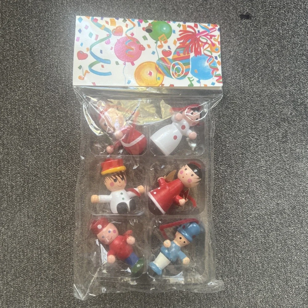 Bloom-Rite Christmas Ornaments Kids OS Multicolor Vintage 1987 Wooden 6pc Set